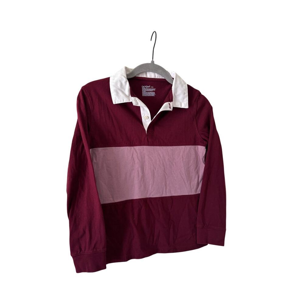 Cat & Jack Boys Rugby Polo Shirt Burgundy Colorblock Long Sleeve 100% Cotton - Picture 3 of 7